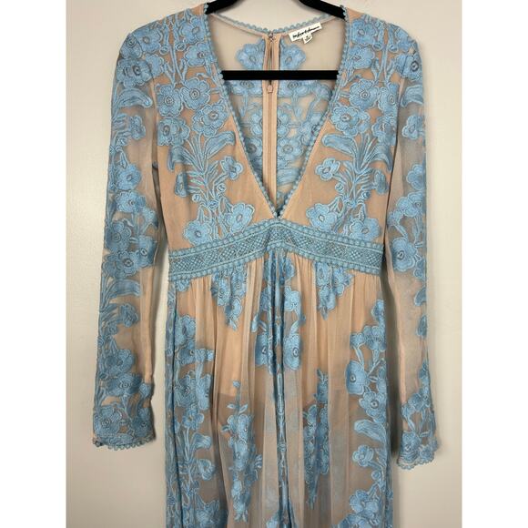 For Love And Lemons Sheer Blue and Tan Maxi Dress - Picture 6 of 13